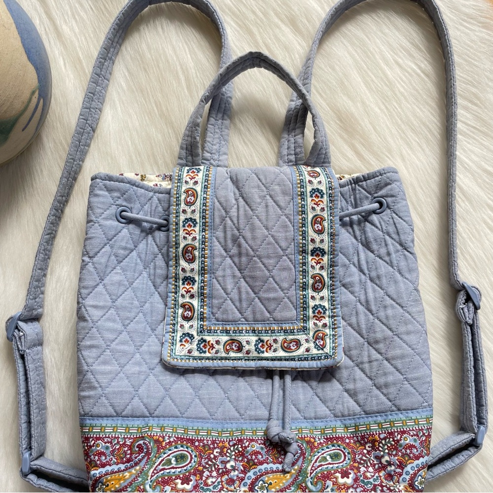 Vera Bradley Light Blue Quilted Paisley Accent Backpack - Picture 9 of 16